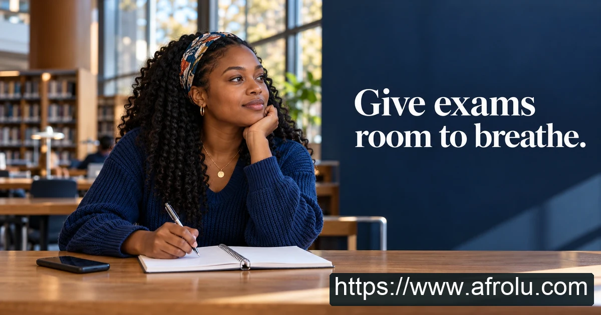 Clearly adult Black student writes in a plain notebook at a shared study table with books and a dark phone aside.