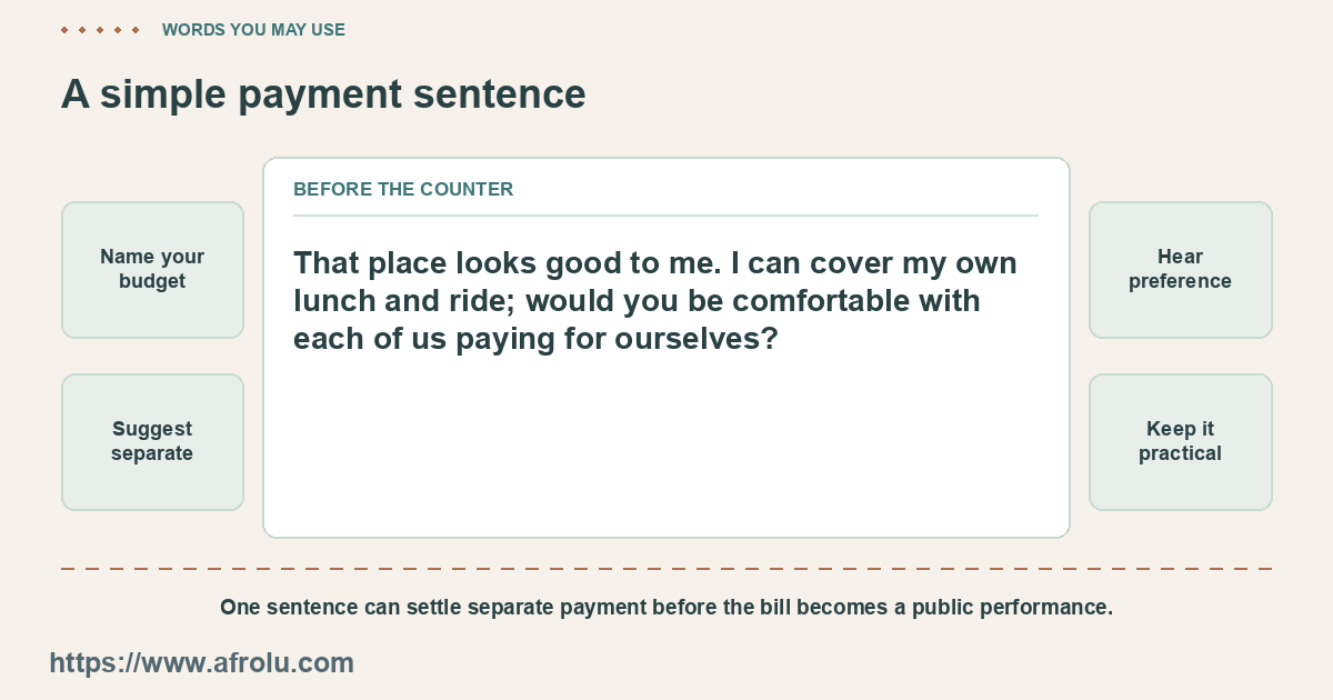 A sample line proposes each paying for their own lunch and ride.
