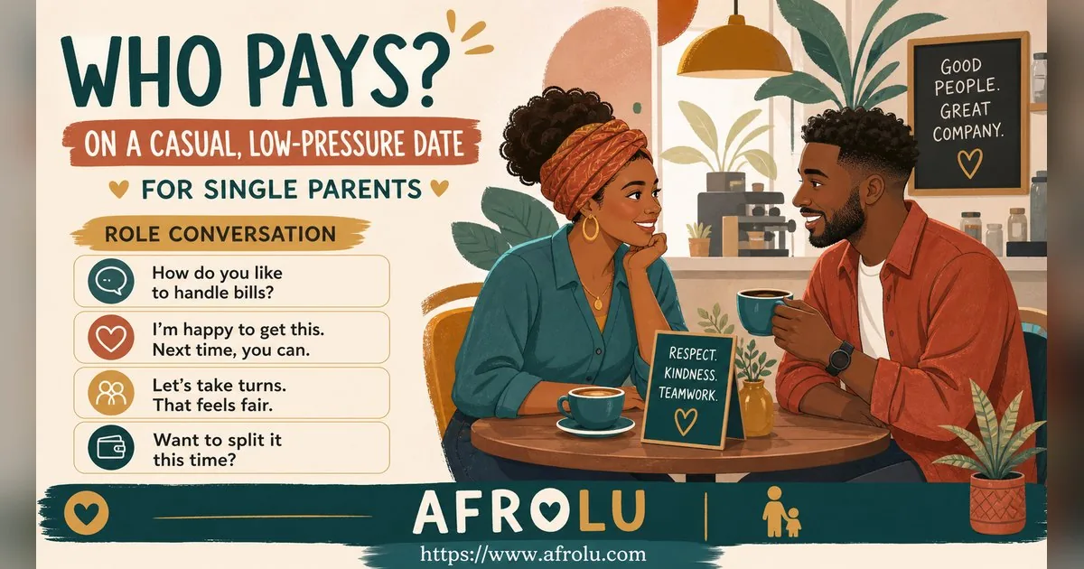 Who Pays on a Date? A Clear Guide to Budget, Offers and No Obligation for Parents Returning To Dating: Low-pressure in Casual-But-Honest Dating: Afrolu conversation example