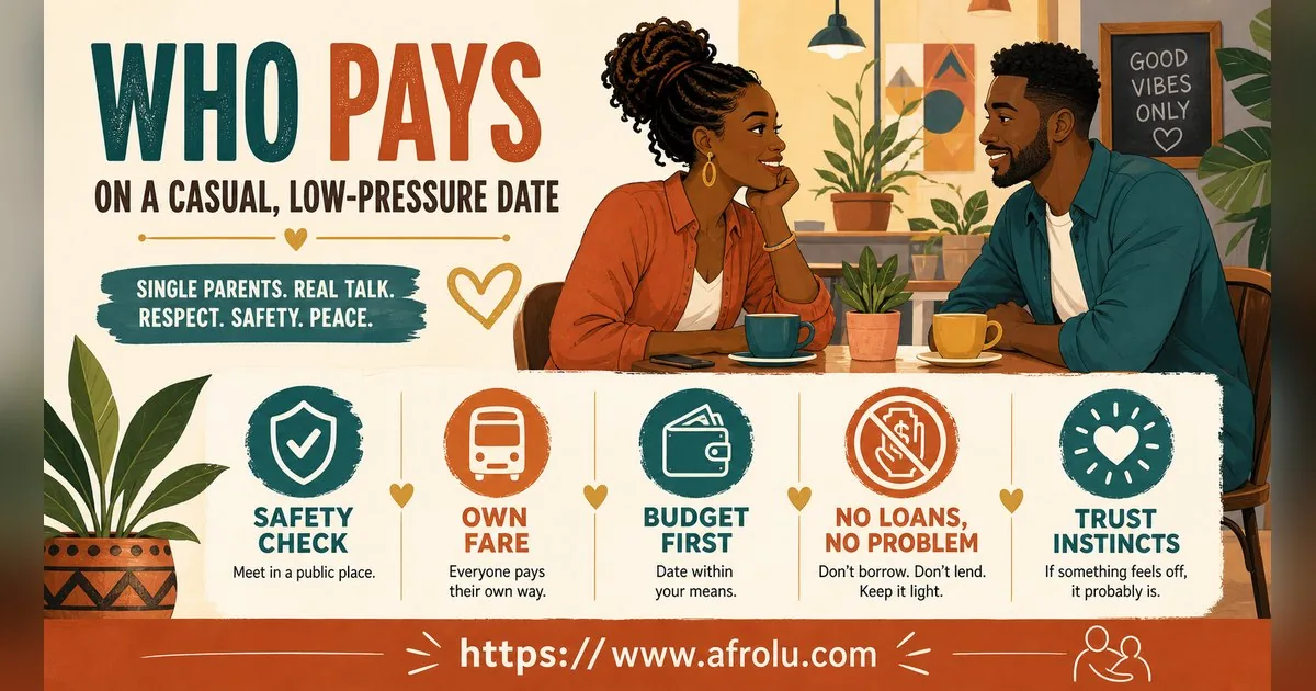 Who Pays on a Date? A Clear Guide to Budget, Offers and No Obligation for Parents Returning To Dating: Low-pressure in Casual-But-Honest Dating: Afrolu safety checklist