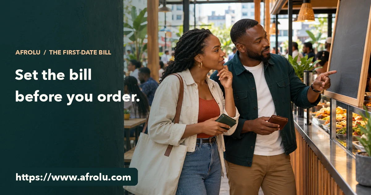 Two adults with their own wallets discuss a menu at a public Nairobi food hall counter.