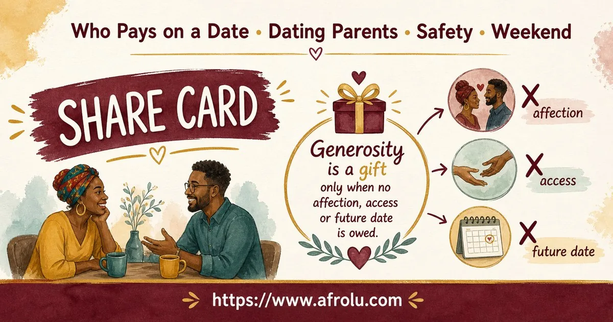 Who Pays on a Date? A Clear Guide to Budget, Offers and No Obligation for Parents Returning To Dating: Safety-first in Weekend-First Dating: Afrolu shareable reminder