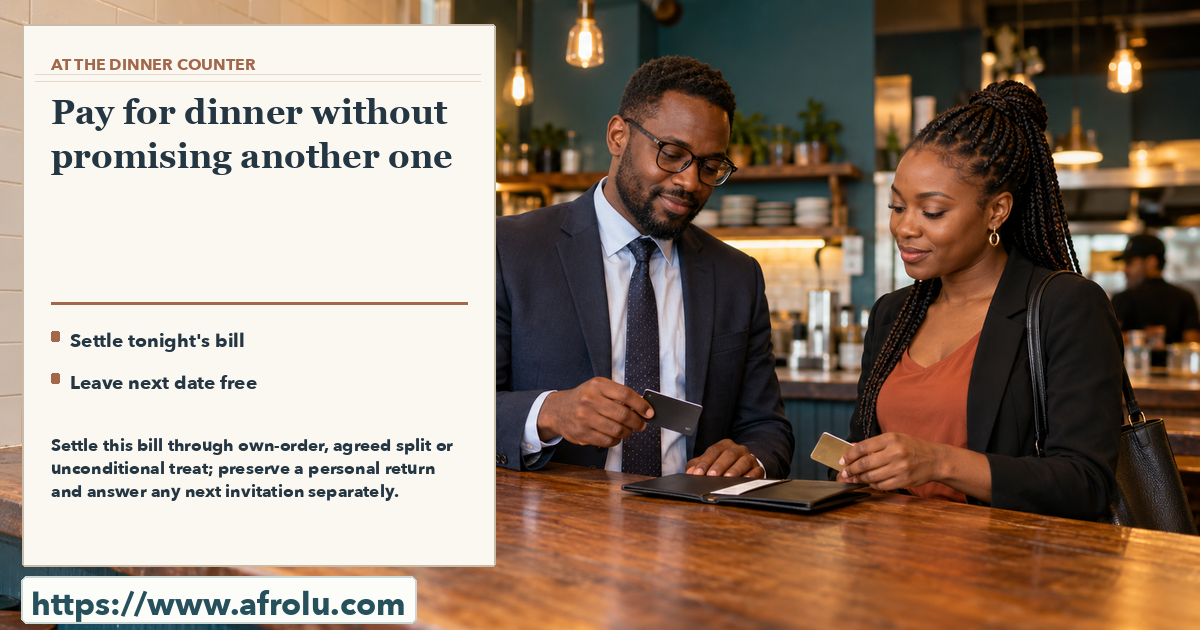 Two adults in work clothes holding payment cards over an open bill at an after-work restaurant counter.
