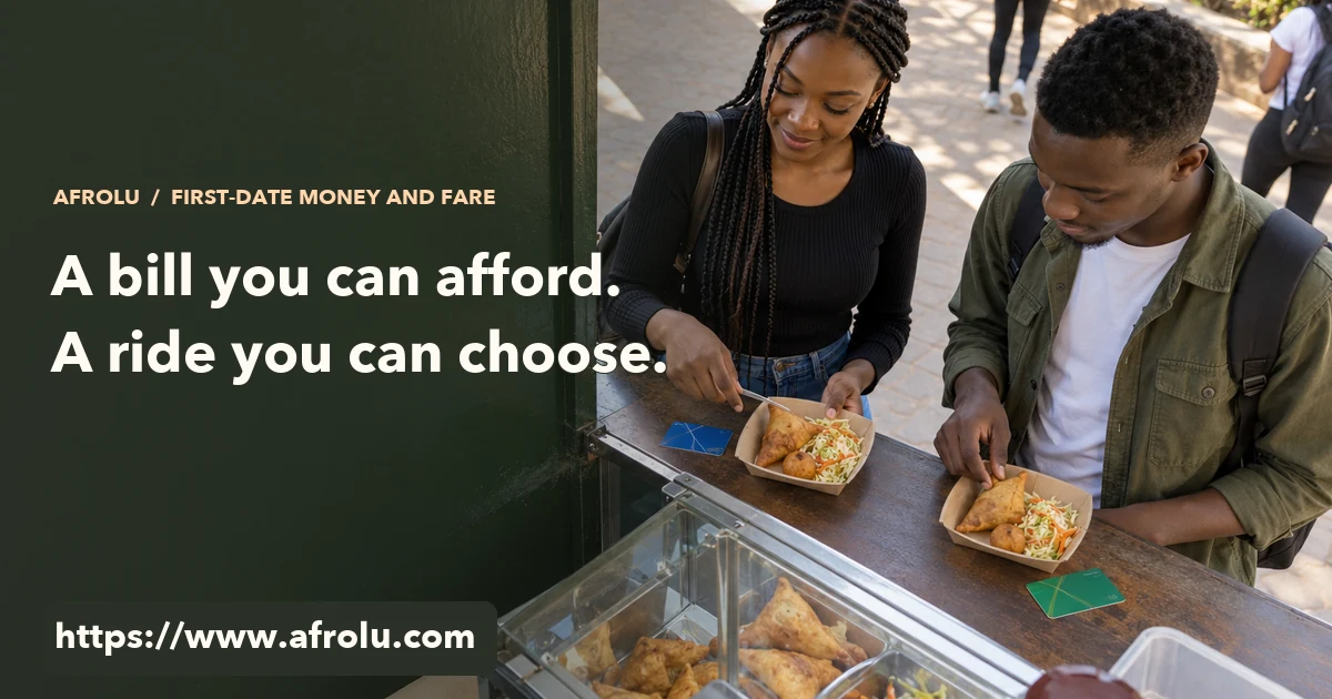 Two adult Nairobi students choose modest snacks at an open campus kiosk, with separate transit cards and a public path home.