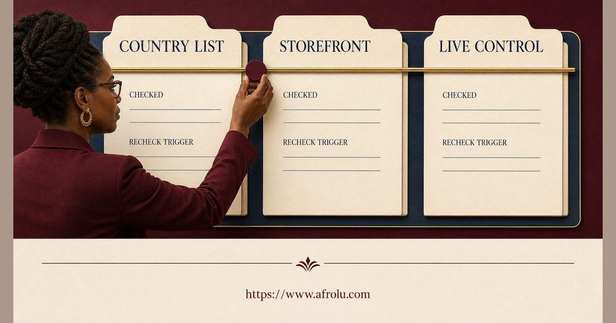 An evidence calendar gives country lists storefront pages and live controls separate checked dates and recheck triggers