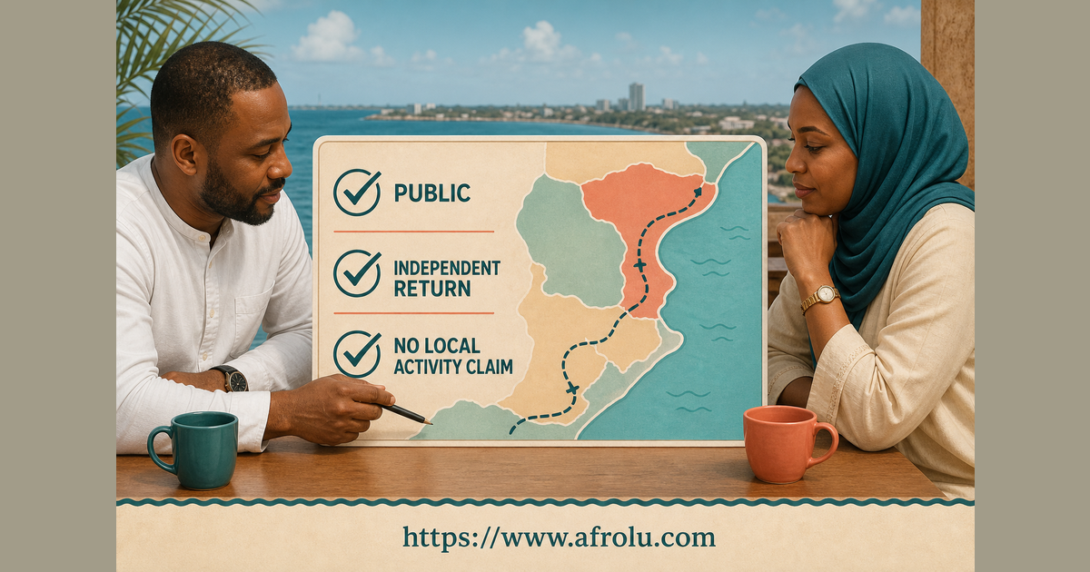Two adult Mombasa readers check a public meeting independent return and explicit no-local-activity-claim boundary