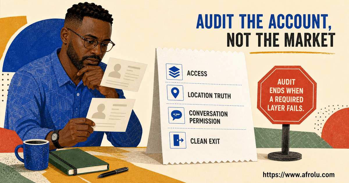 A Kenyan adult reviews an account audit receipt for access, location truth, conversation permission and clean exit