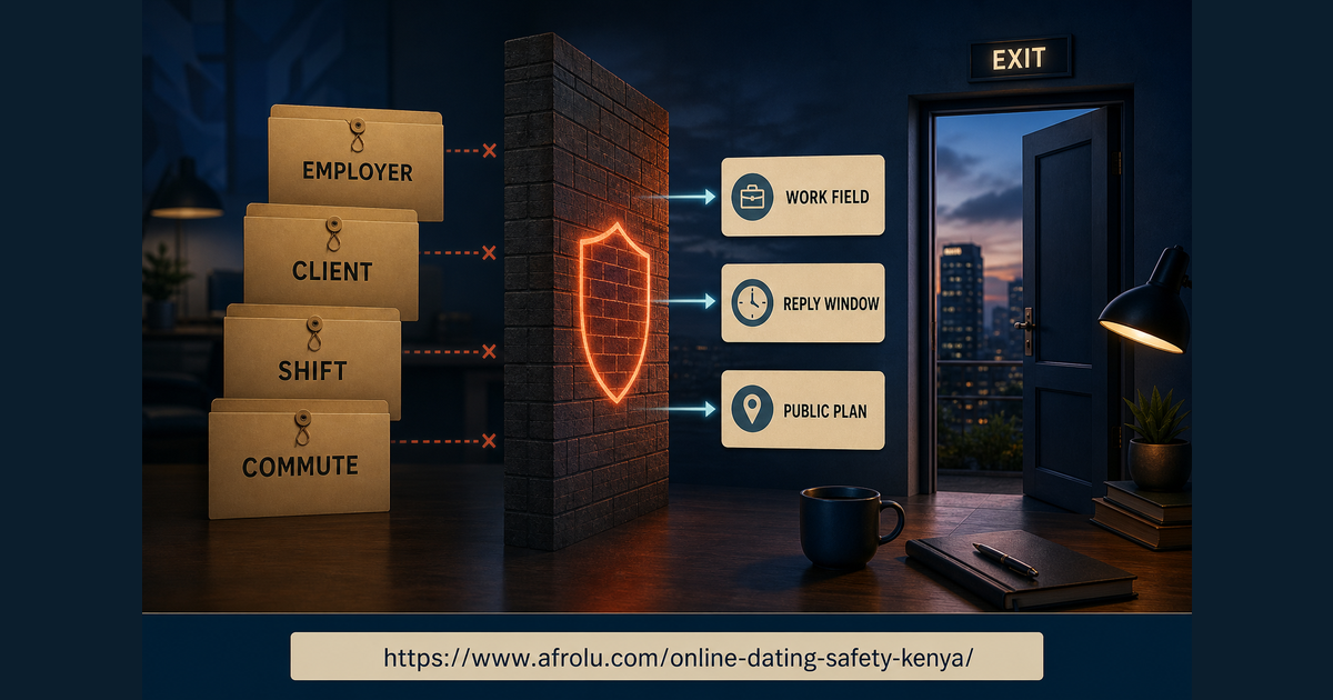 Professional dating privacy firewall keeps employer client shift and commute private while allowing a work field reply window public plan and exit