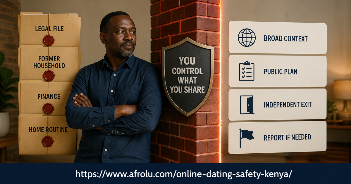 Divorced Kenyan man keeps legal former-household financial and home information behind a dating privacy firewall