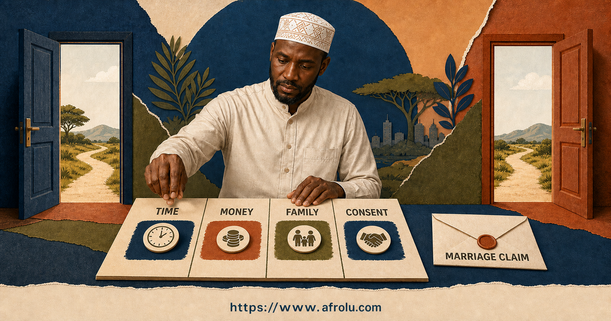 Muslim Kenyan man reviews time money family and consent actions while a marriage claim remains separate