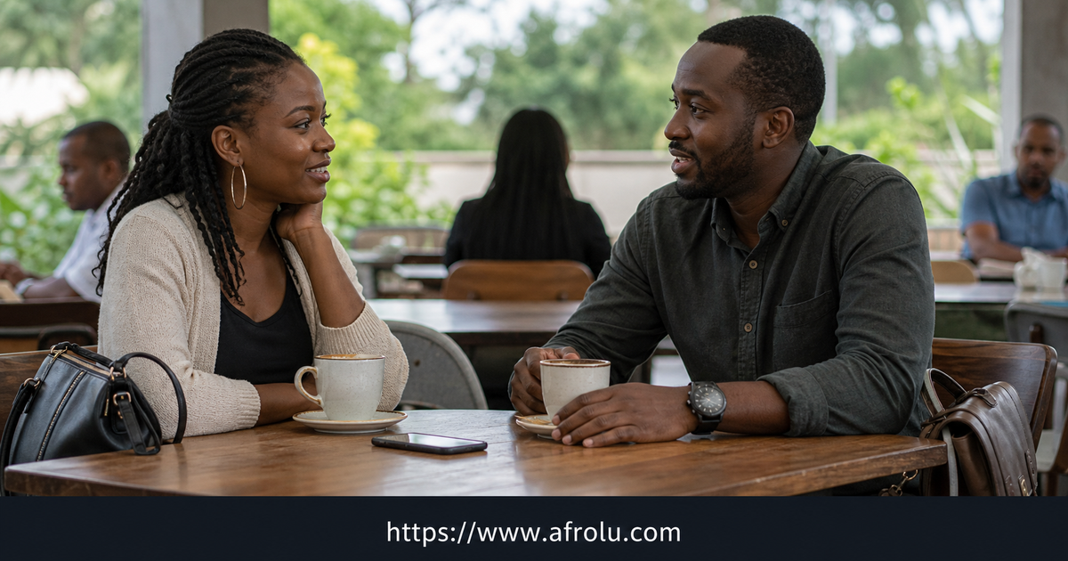 Show two adults directly conversing without deficit or density stereotypes.