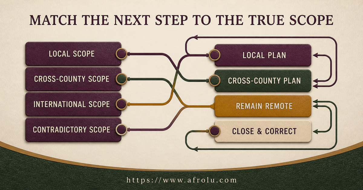 Migori scope-matched next step routes local cross-county international or contradictory plans differently