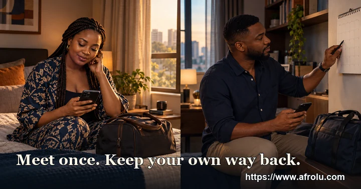 Two Nigerian adults consider separate travel plans for one meeting.