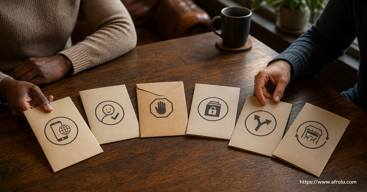 Kenya and Canada couple reviews six separate evidence folders for access identity money documents ordinary life and meeting
