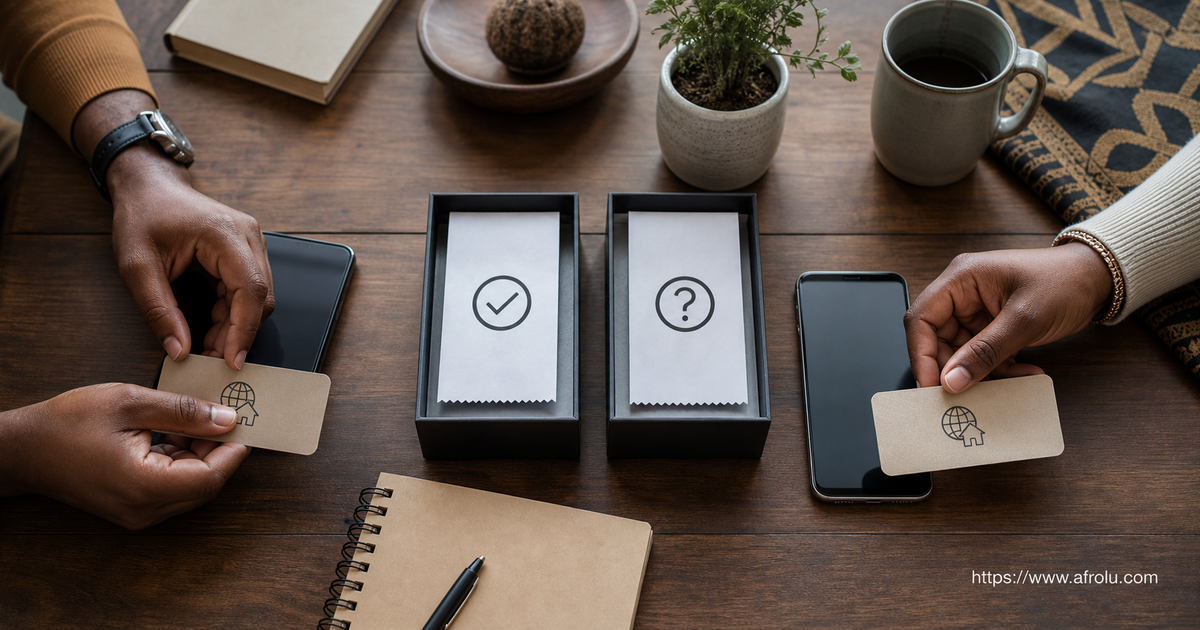 Two adults document current-country app access before beginning a Kenyan diaspora connection