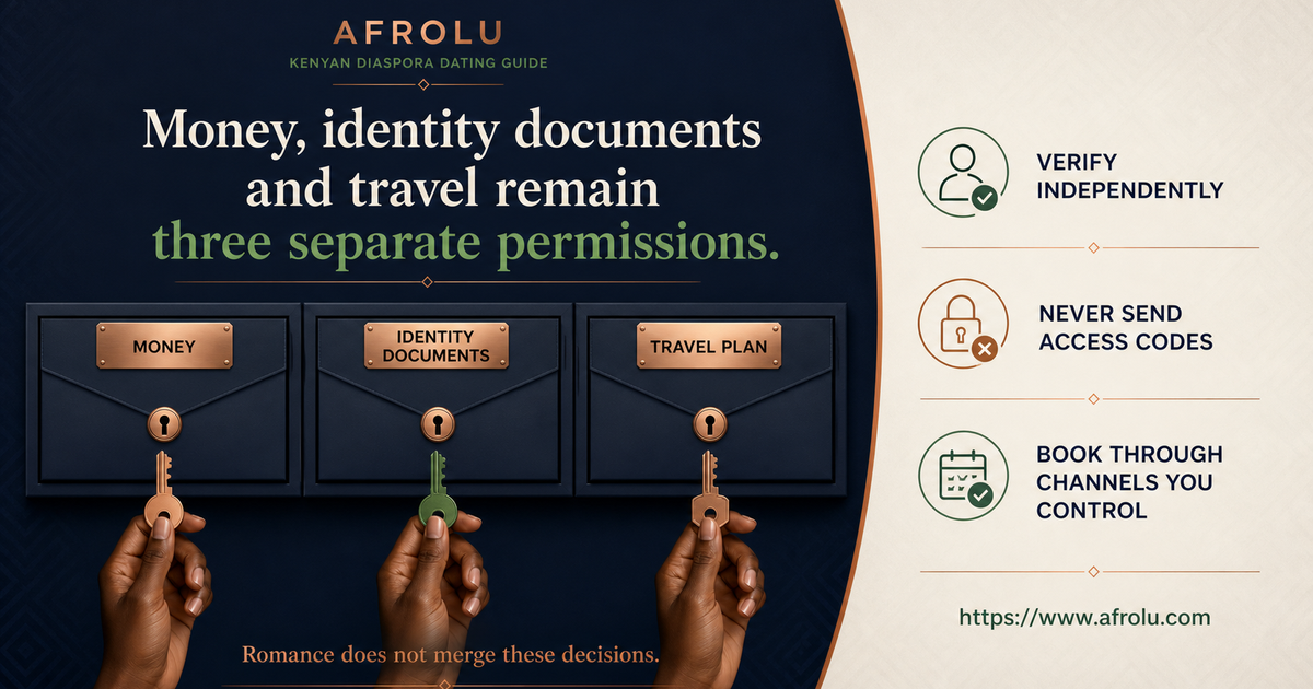 Cross-border dating folder keeping money documents and travel in three independently controlled envelopes