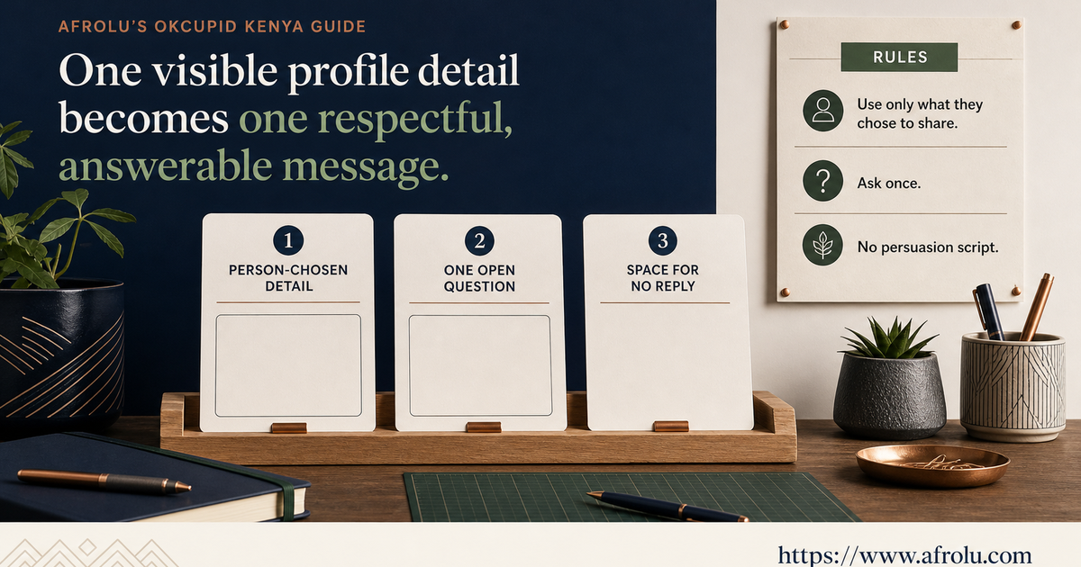 Workbench turning one visible OkCupid profile detail into one respectful answerable message