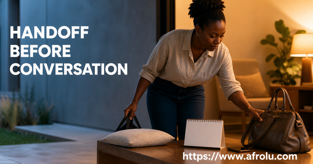 Adult Kenyan nurse completes a work handoff then chooses rest reschedule or a short call