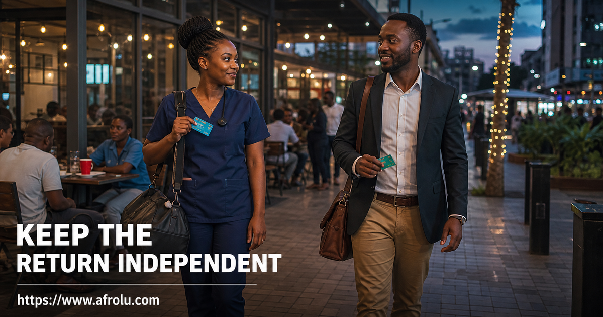 Off-duty Kenyan nurse meets another adult at an occupied public venue with separate routes home