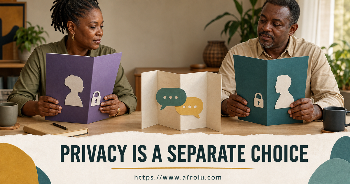 Two adult-held privacy folders separate an optional chat transcript choice from profile and conversation disclosure