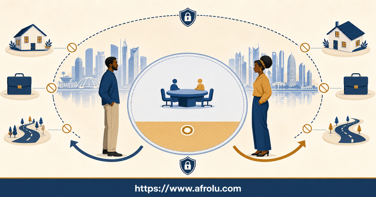Kenyan adults between Lusail and Doha share a broad zone public meeting point and separate returns while withholding home work and live route