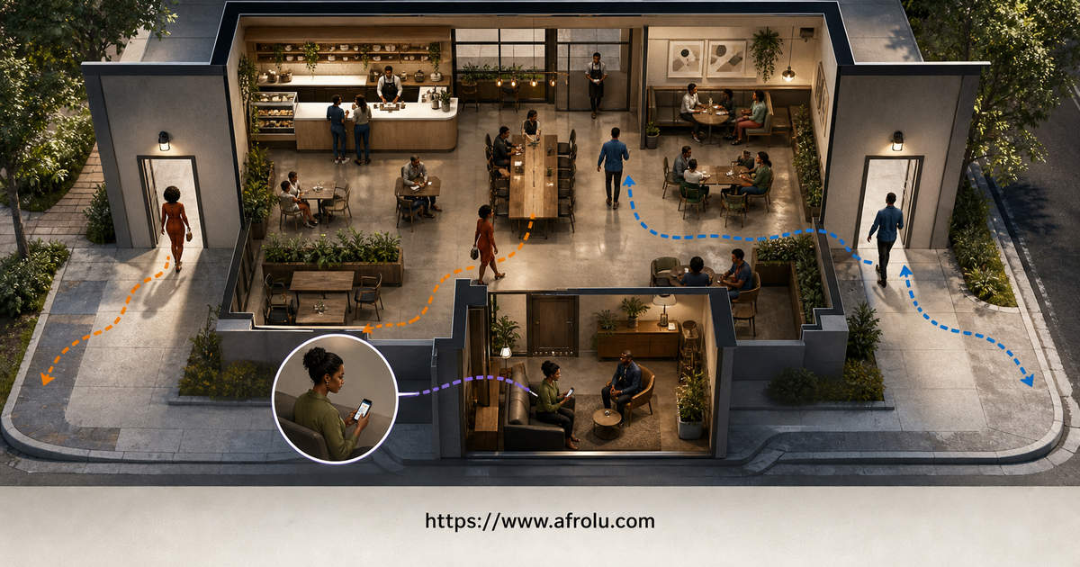 Two Kenyan adults inspect occupancy staff visibility independent arrival two exits and a private check-in before a date