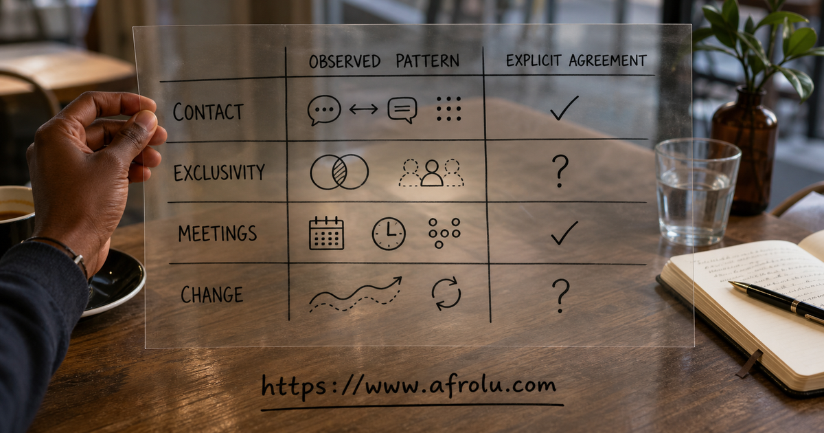 Matrix comparing casual dating signals with an explicit agreement about contact, exclusivity and meetings