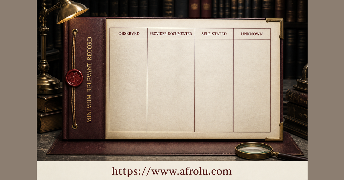 Private claim ledger separating observed, documented, self-stated and unknown profile facts