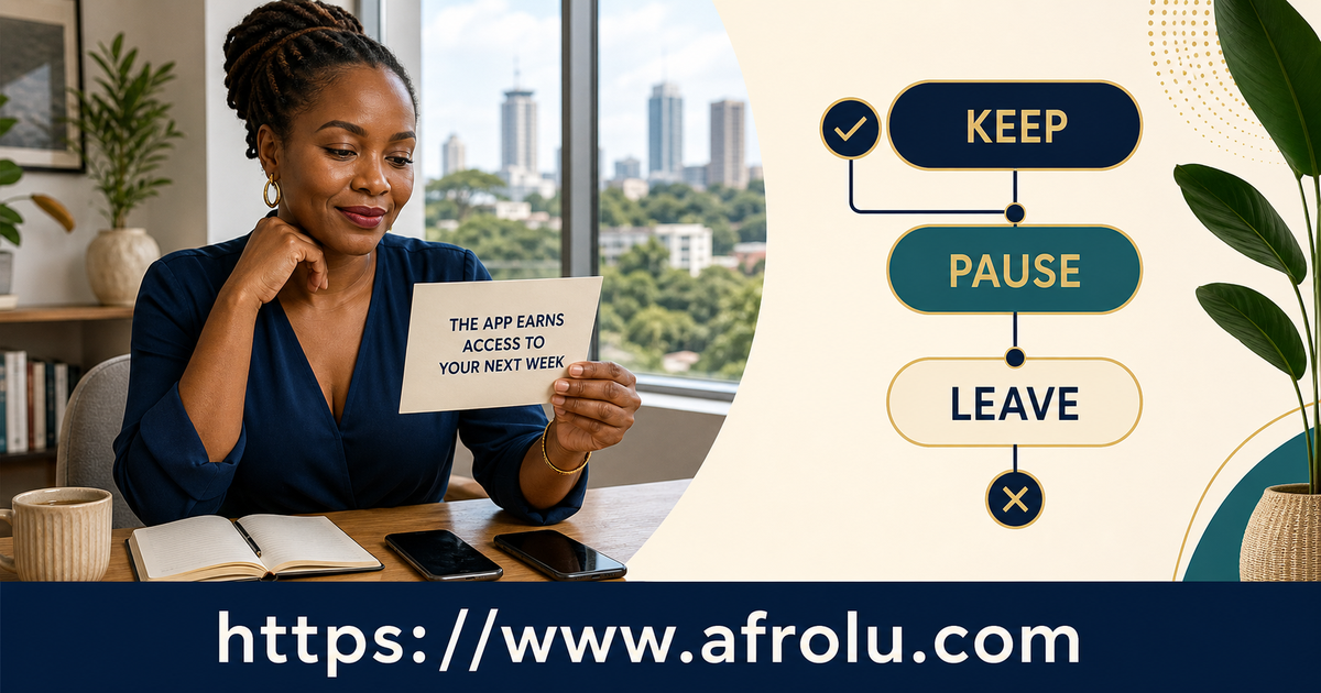 Nairobi adult reviews qualitative app notes and chooses to keep, pause or leave without rating other people
