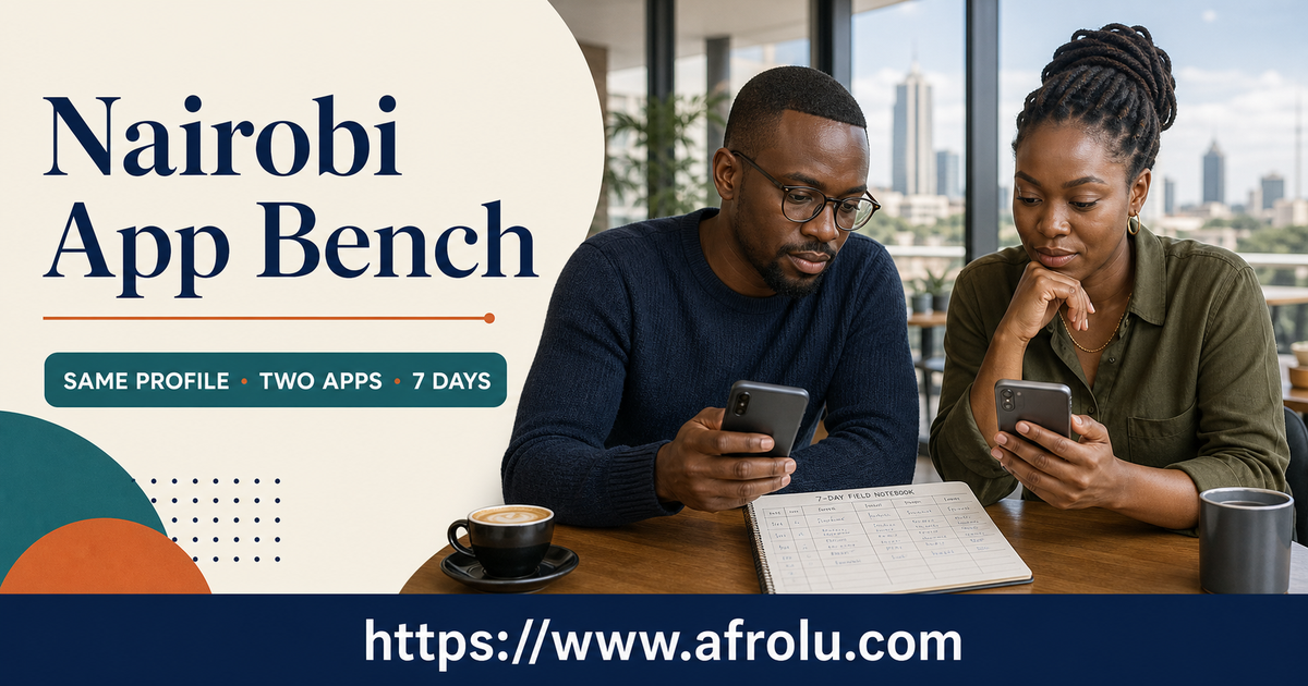 Two Nairobi adults compare two unbranded dating apps with the same truthful profile and a seven-day qualitative field notebook