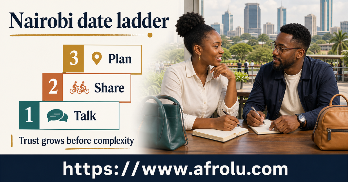 Three-step Nairobi date ladder moves from a bounded public conversation to shared-interest time and then a planned destination as trust grows