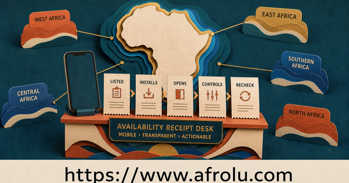 Papercraft Africa mobile availability desk records listed, installs, opens, controls and recheck across five geographic regions