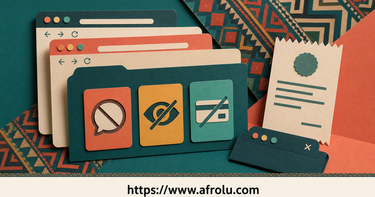 Papercraft browser scene separates ending contact, closing the dating account and cancelling billing into three distinct exits