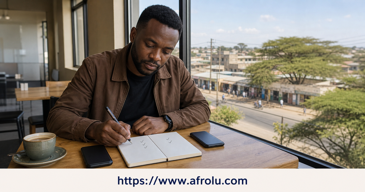 A Kitengela adult prepares two separate honest dating profiles and a simple unpaid conversation ledger