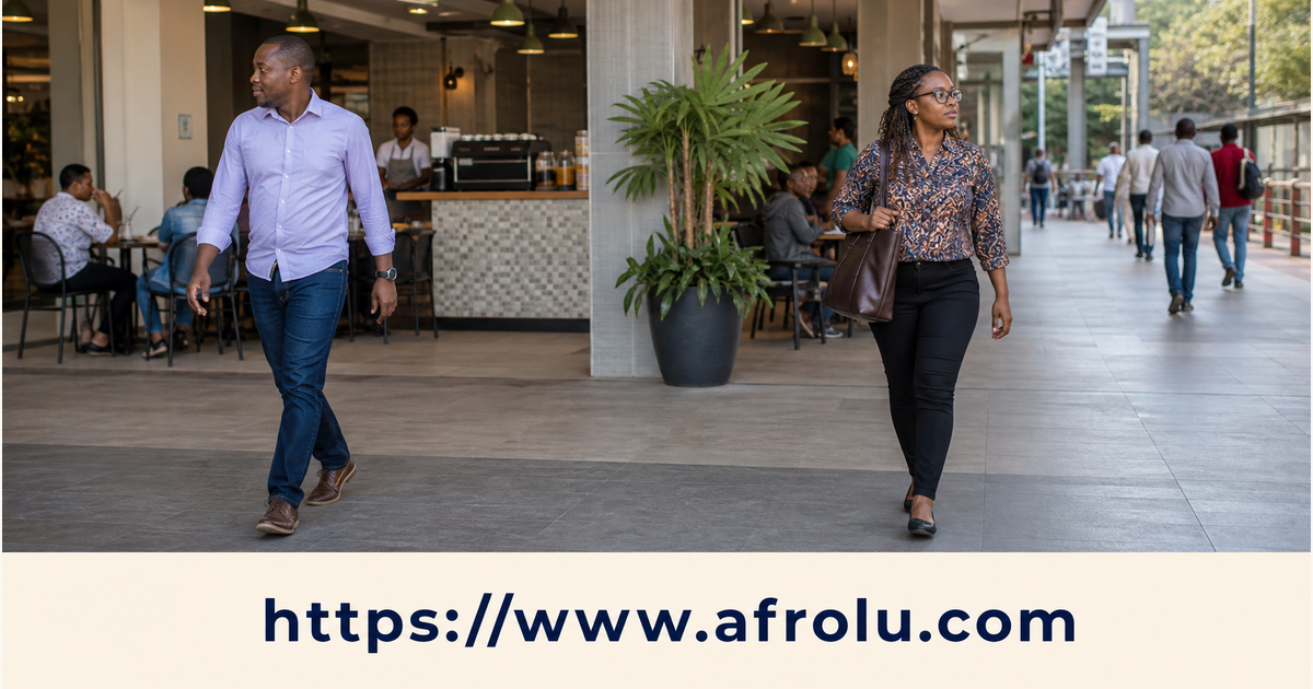 Two Umoja adults keep a short public first meeting independent with separate arrivals and exits