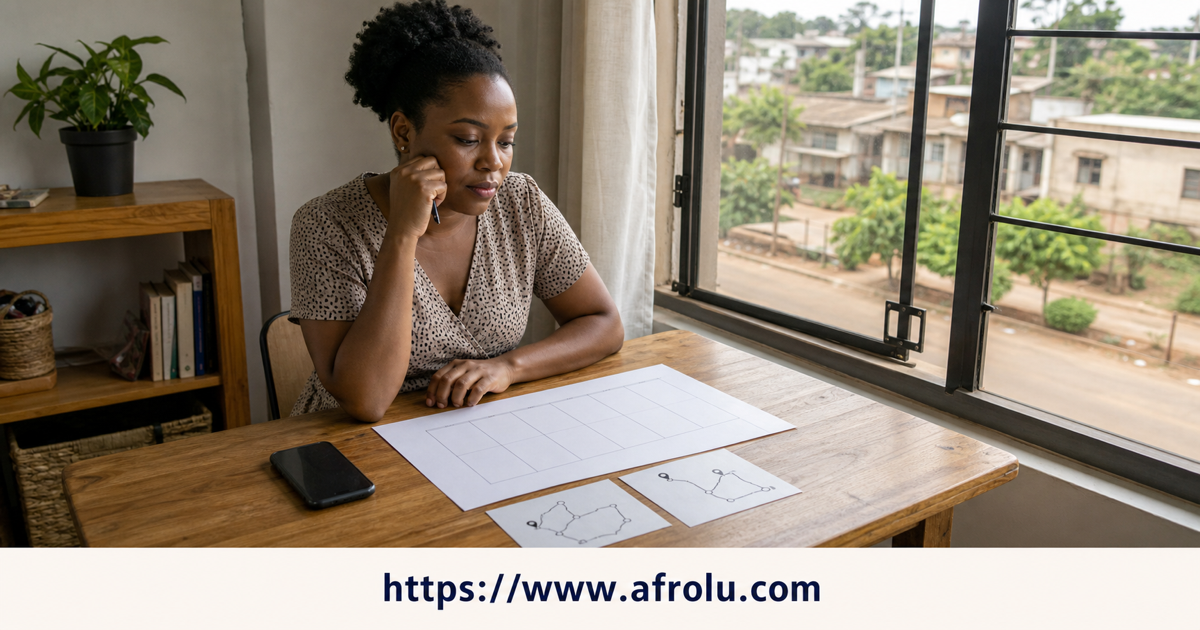 A Makongeni woman checks a simple ordinary-week grid and broad routes before dating