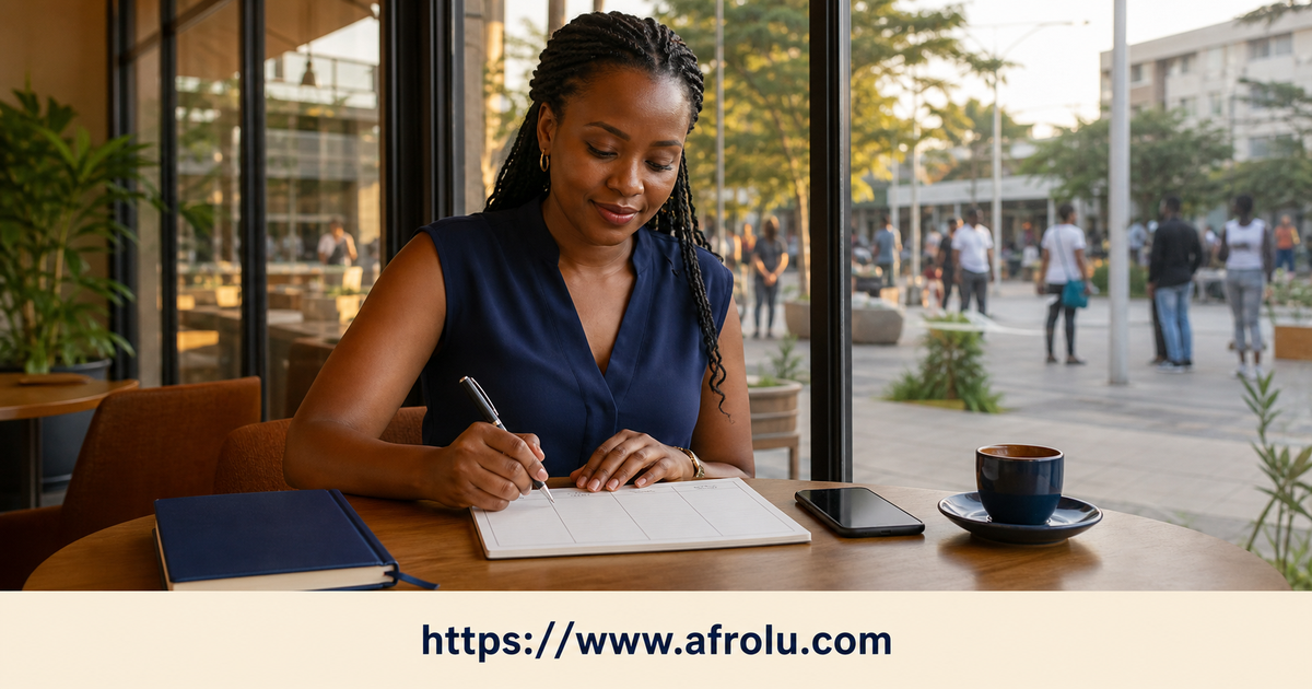 A Ruiru adult separates a private work diary from a broad after-work meeting card, charged phone and public return plan