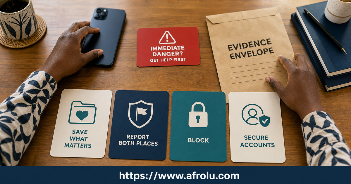 A Kenya adult places only necessary Telegram pressure records, account identifiers and a short chronology into a private evidence envelope