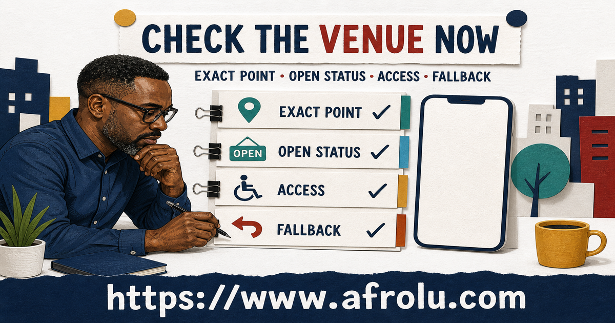 A current Nakuru venue checklist verifies exact public meeting point, operating status, access, booking and fallback