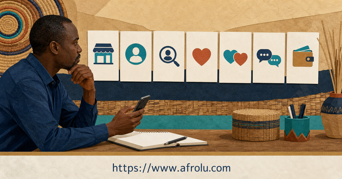 An adult in Lodwar reviews seven separate dating-service stages from storefront to optional payment