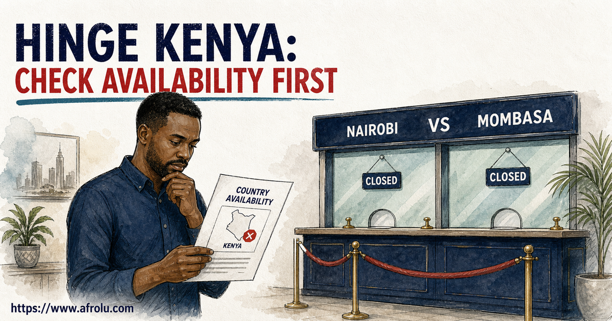 A Kenya reader checks Hinge official country availability and closes the lane before choosing Nairobi or Mombasa