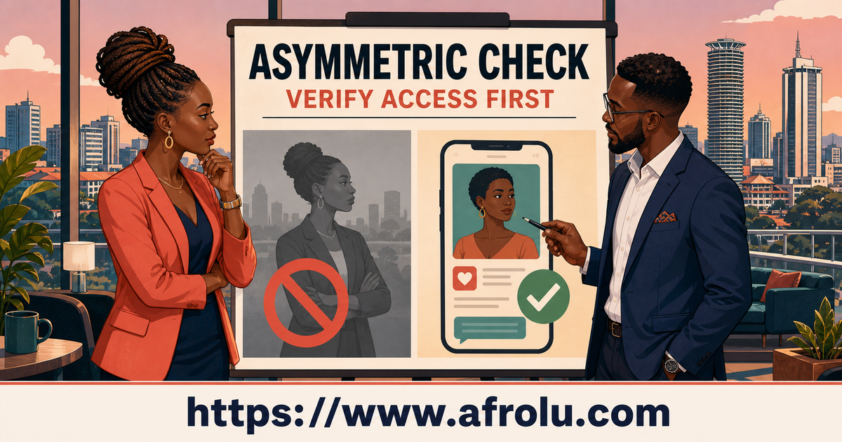 Two Nairobi professionals review a stopped benchmark lane and a live mobile dating receipt