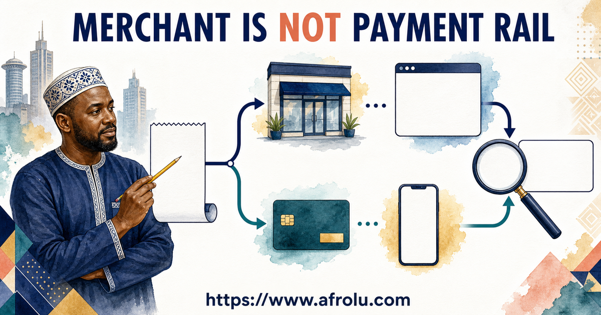 A Kenya checkout diagram branches from a blank receipt into separate merchant and payment-rail fields before rejoining at a final inspection