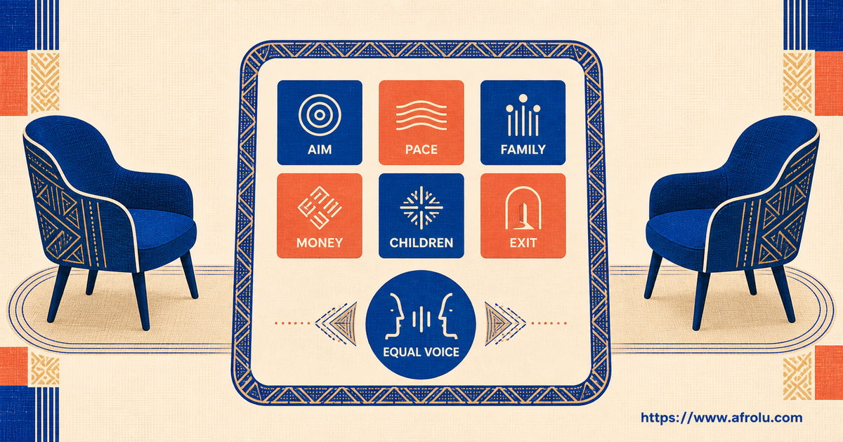 Cobalt and coral equal-chair charter gives two adults the same prompts for intention pace family money children and exit