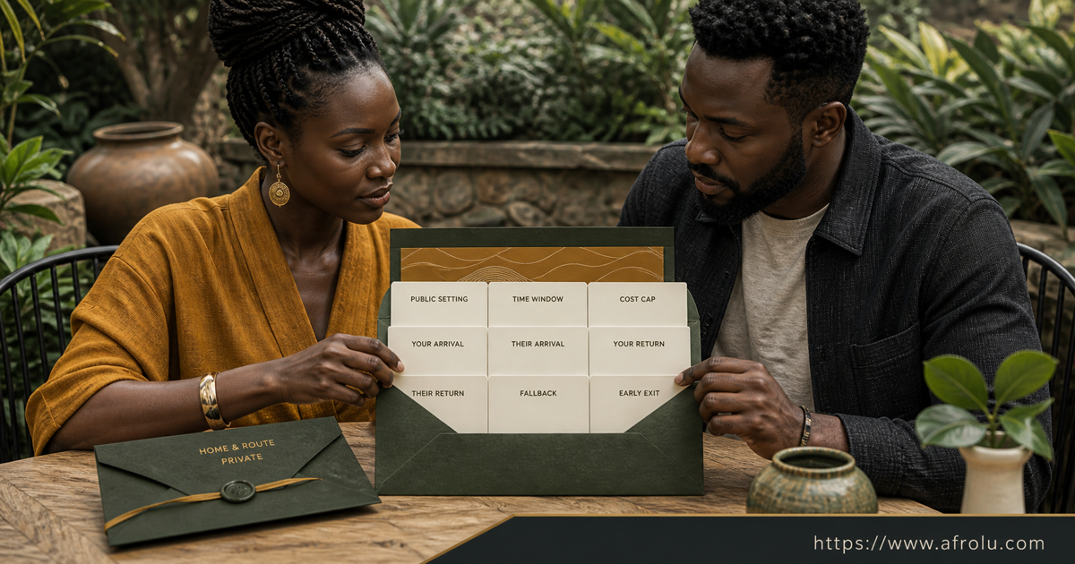 Two adults open a blank Karen public zone envelope with separate arrivals returns fallback and early exit while home and route remain private