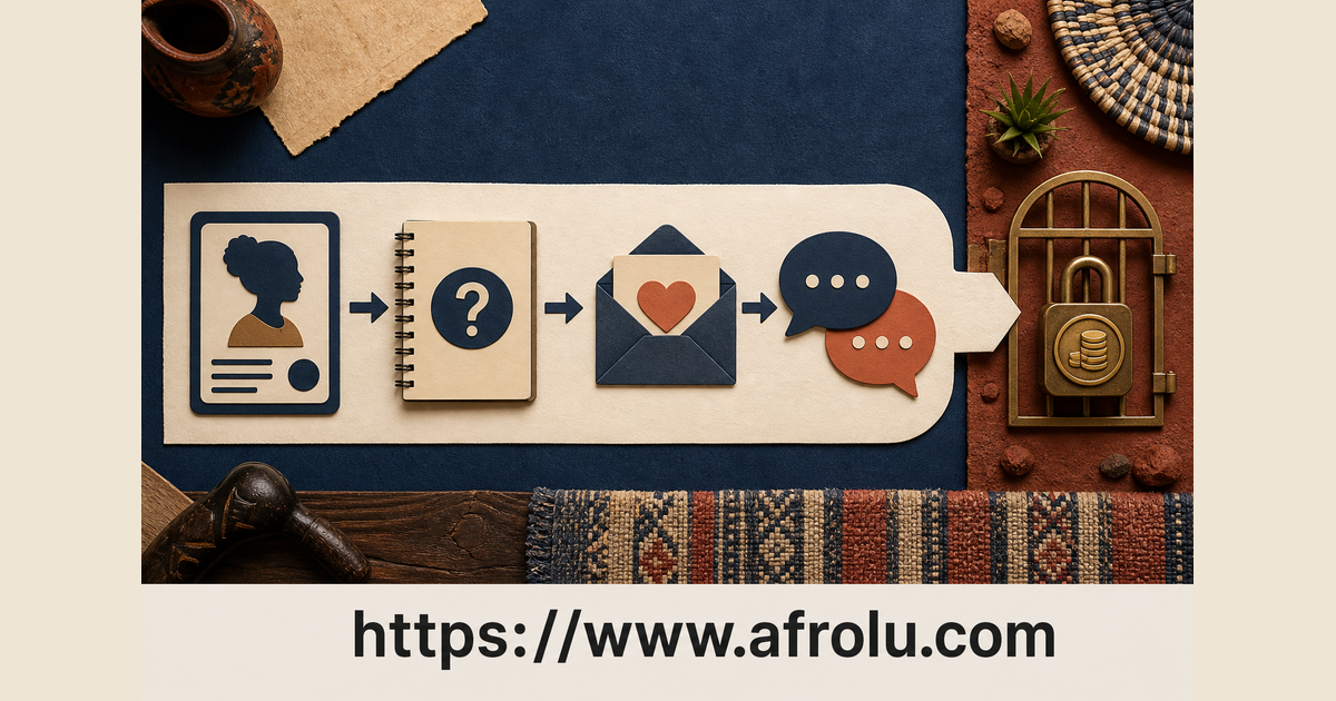 Four-stop free OkCupid action lane shows a truthful profile relevant questions a respectful Intro and mutual conversation before a paid side gate
