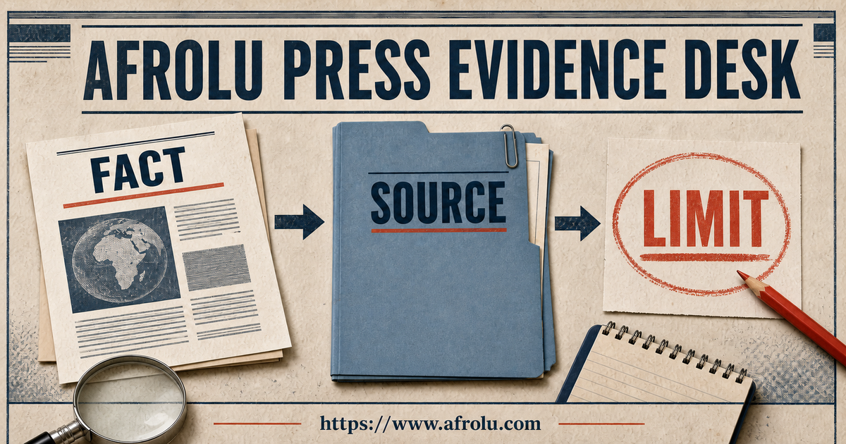 An editorial evidence desk linking an Afrolu published fact to its source, scope and limits