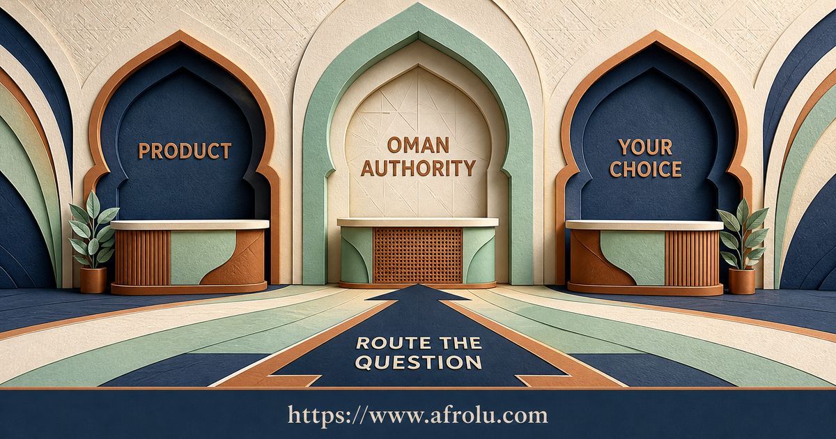 Muscat question router sends product mechanics to providers legal and incident questions to Oman authorities and disclosure choices to the adult