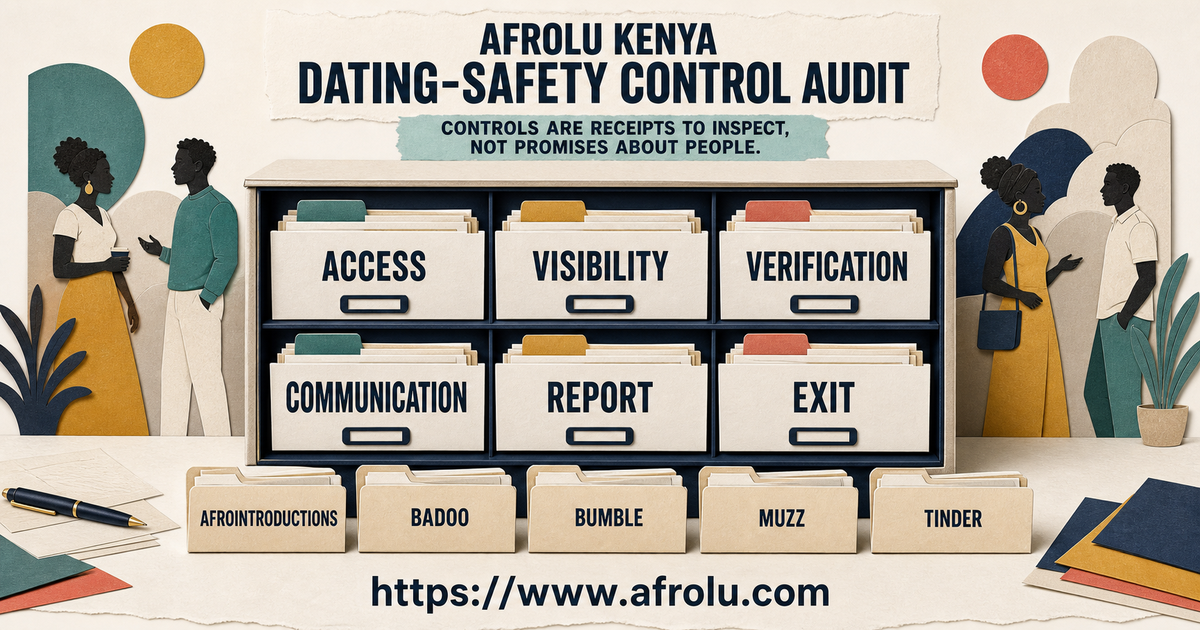 A paper audit separates six dating-app control checks before a reader chooses a service in Kenya.